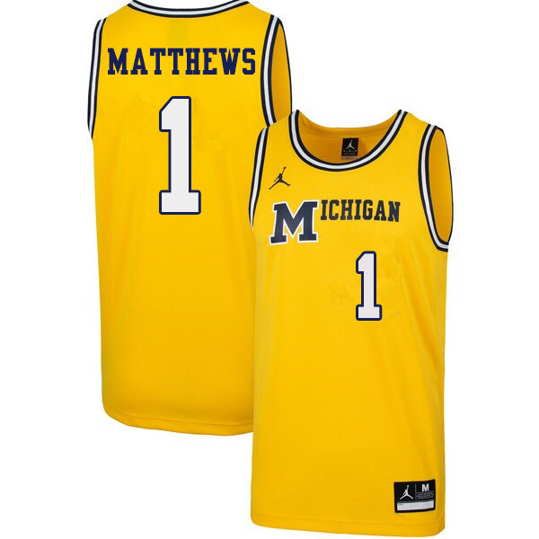 Men #1 Charles Matthews Michigan Wolverines 1989 Retro College Basketball Jerseys Sale-Yellow